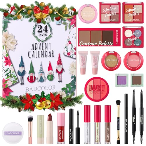 Makeup Advent Calendar 2025 24 Days Christmas Countdown Calendar Surprise Gift Kit Xmas Holiday Festival Cosmetic Starter Makeup Set with 24 Beauty Boxes for Women Girls Teens